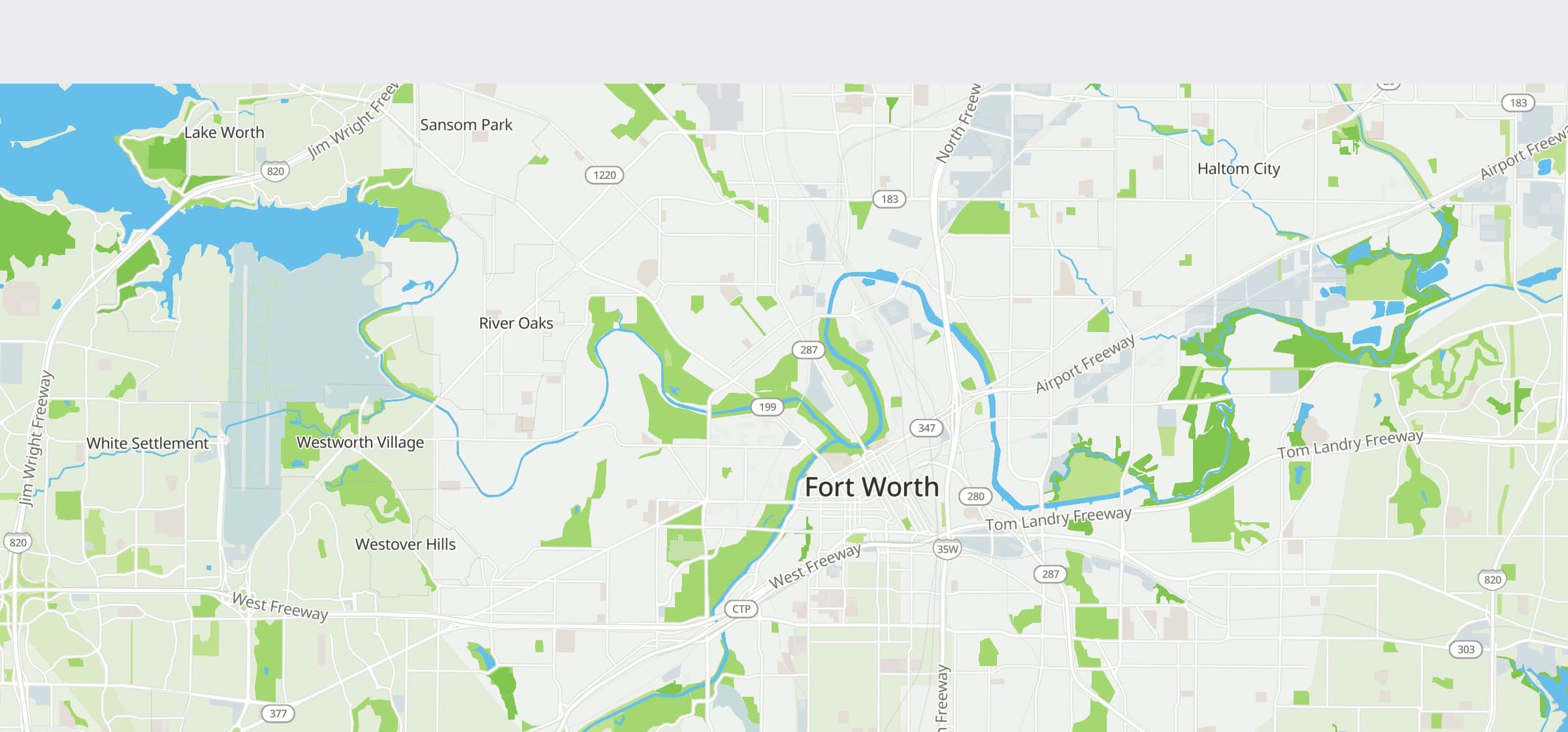 A map of Fort Worth with photographs pinned along the Trinity corridor